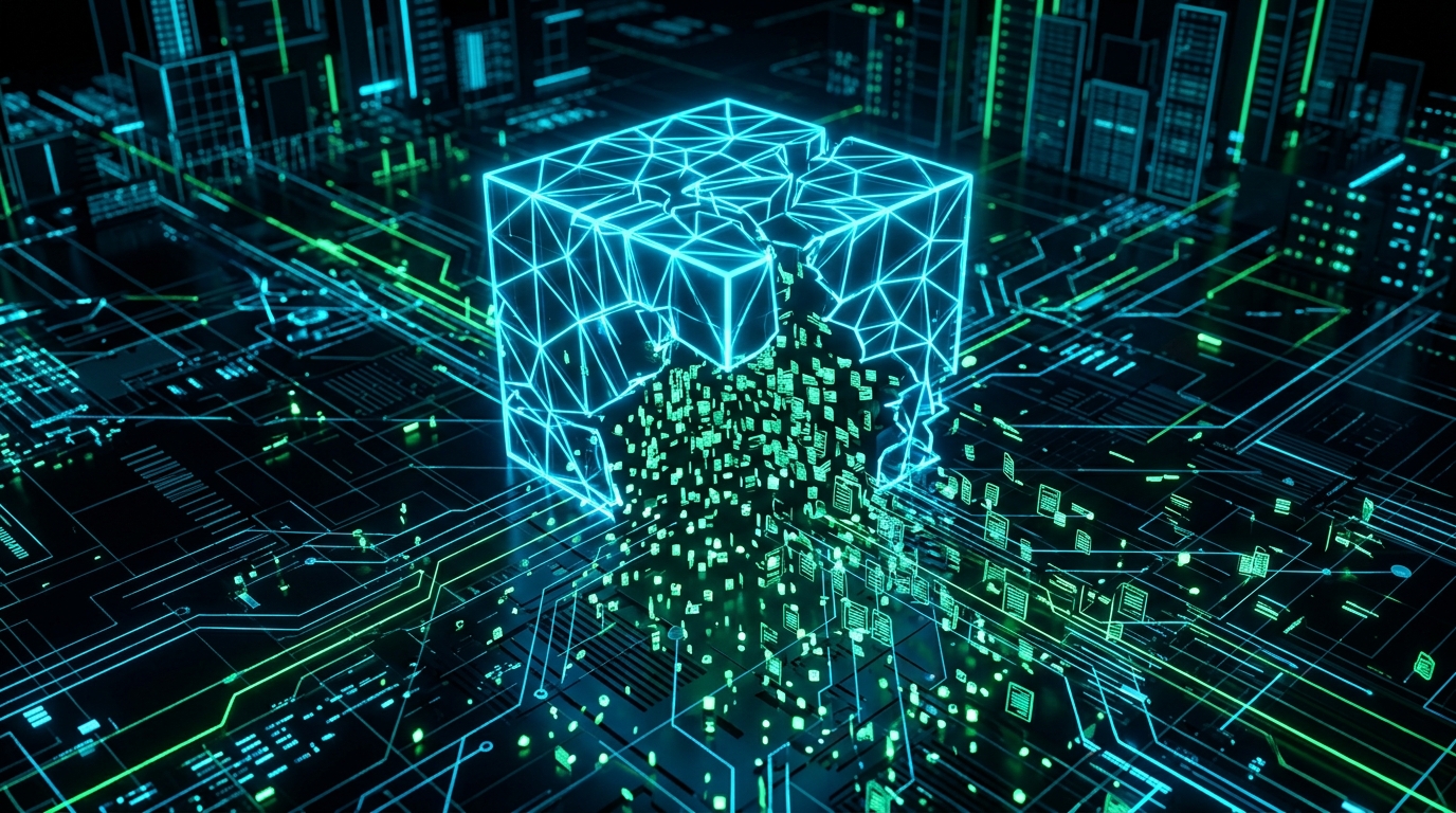 A locked data cabinet glowing in the dim light of a server room, representing cybersecurity and data breach concepts.