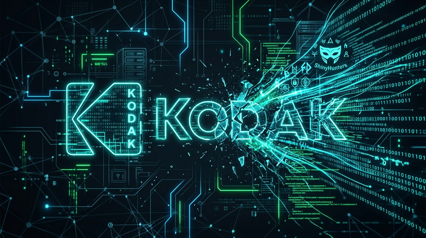 Kodak logosunun yanında bir kilit simgesi ve siber güvenlik ihlali uyarısı.