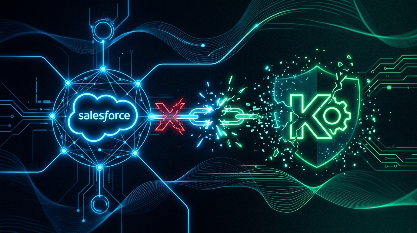 Salesforce ve Klue logolarının yanında bir asma kilit ve uyarı işareti
