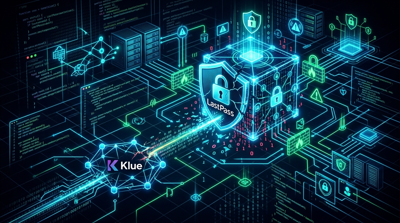 LastPass logosu ve tedarik zinciri saldırısını simgeleyen bir kilit ve zincir görseli.