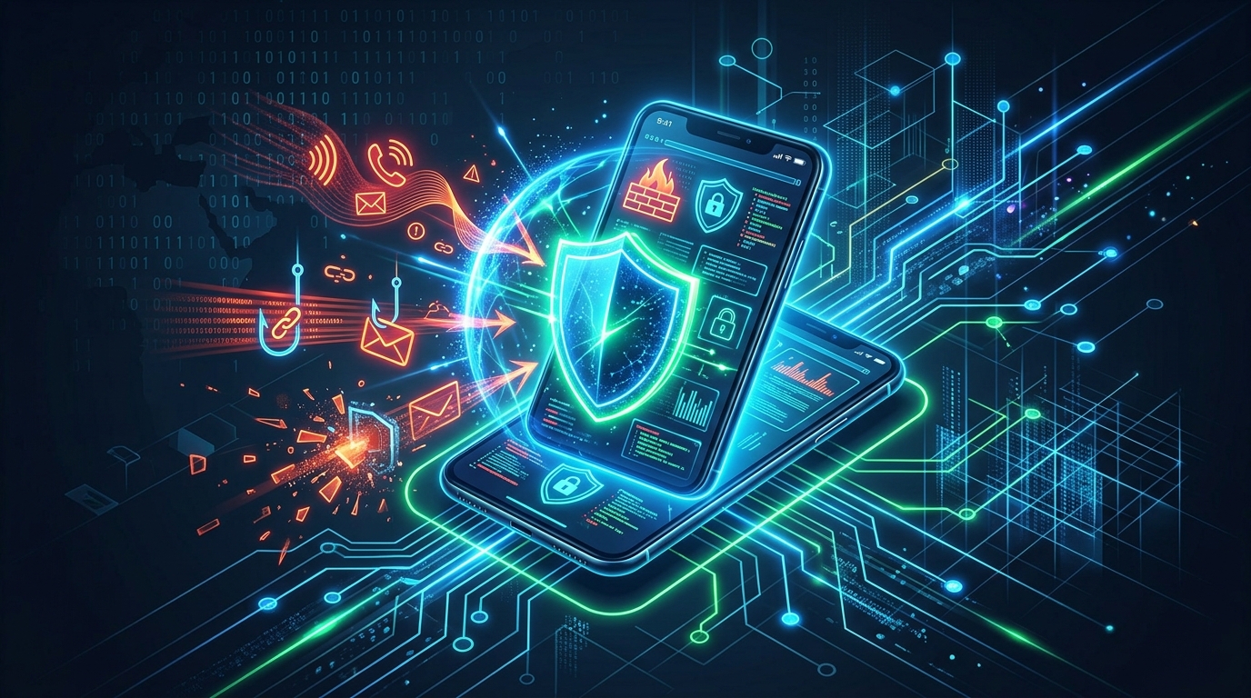 Screenshot, der das Haupt-Dashboard der AVG Mobile Security App auf einem Smartphone zeigt.