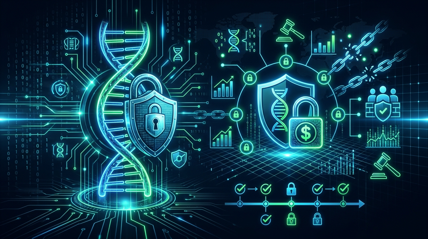 A 23andMe logo with a padlock in the background, symbolizing the data breach settlement.