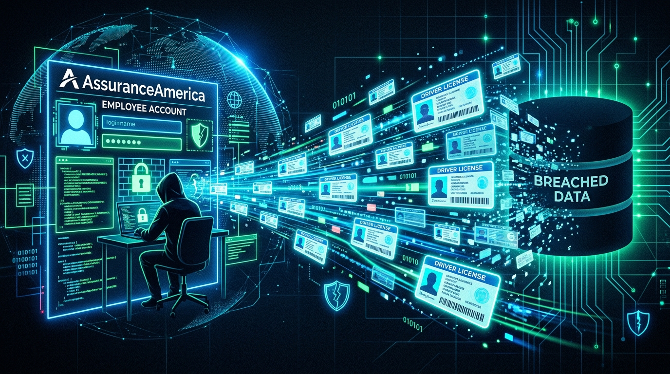 A conceptual image showing a broken padlock overlaid with computer code and the AssuranceAmerica logo