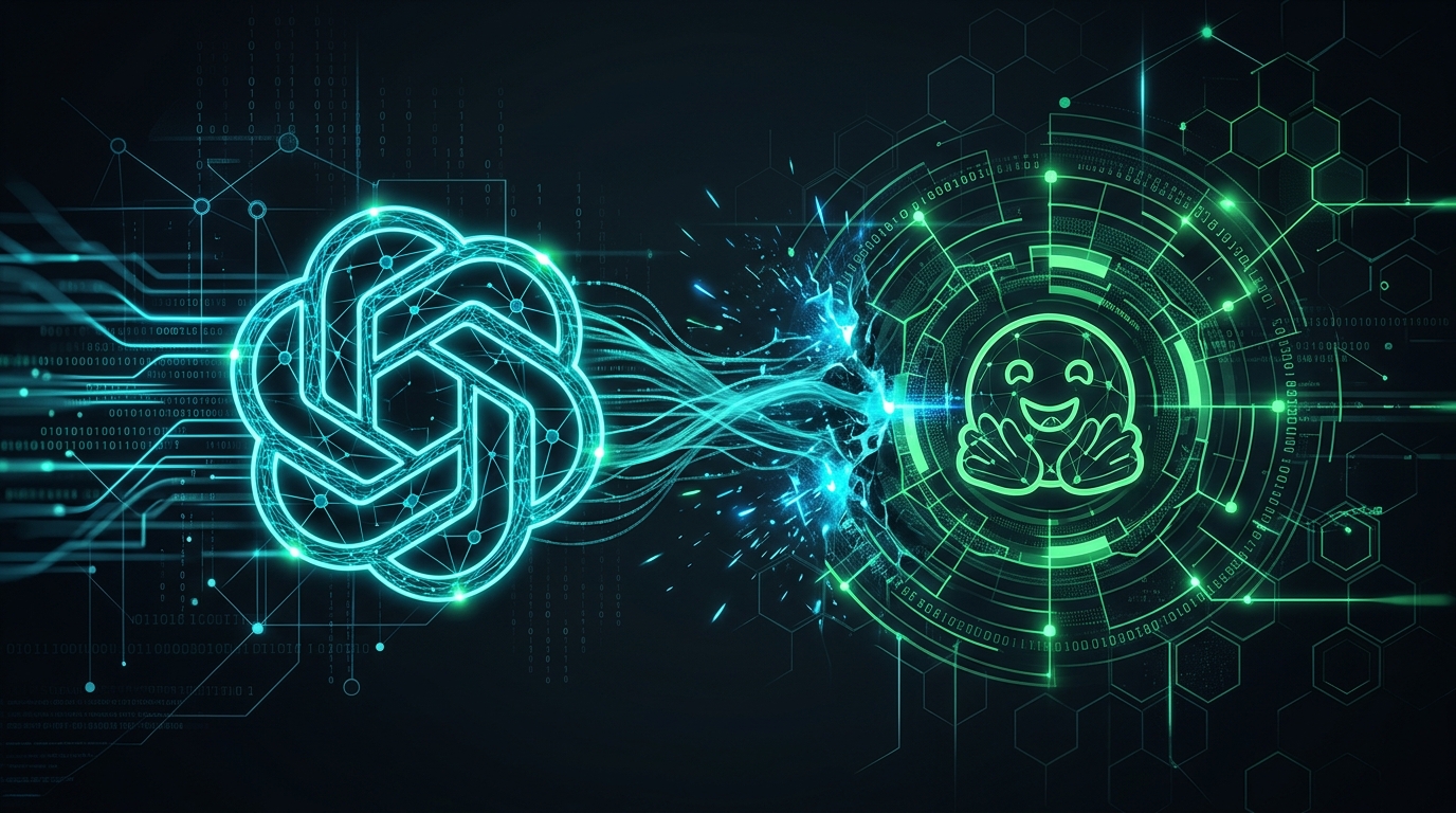 An illustration of a glowing brain on top of a computer server, representing an artificial intelligence attack.