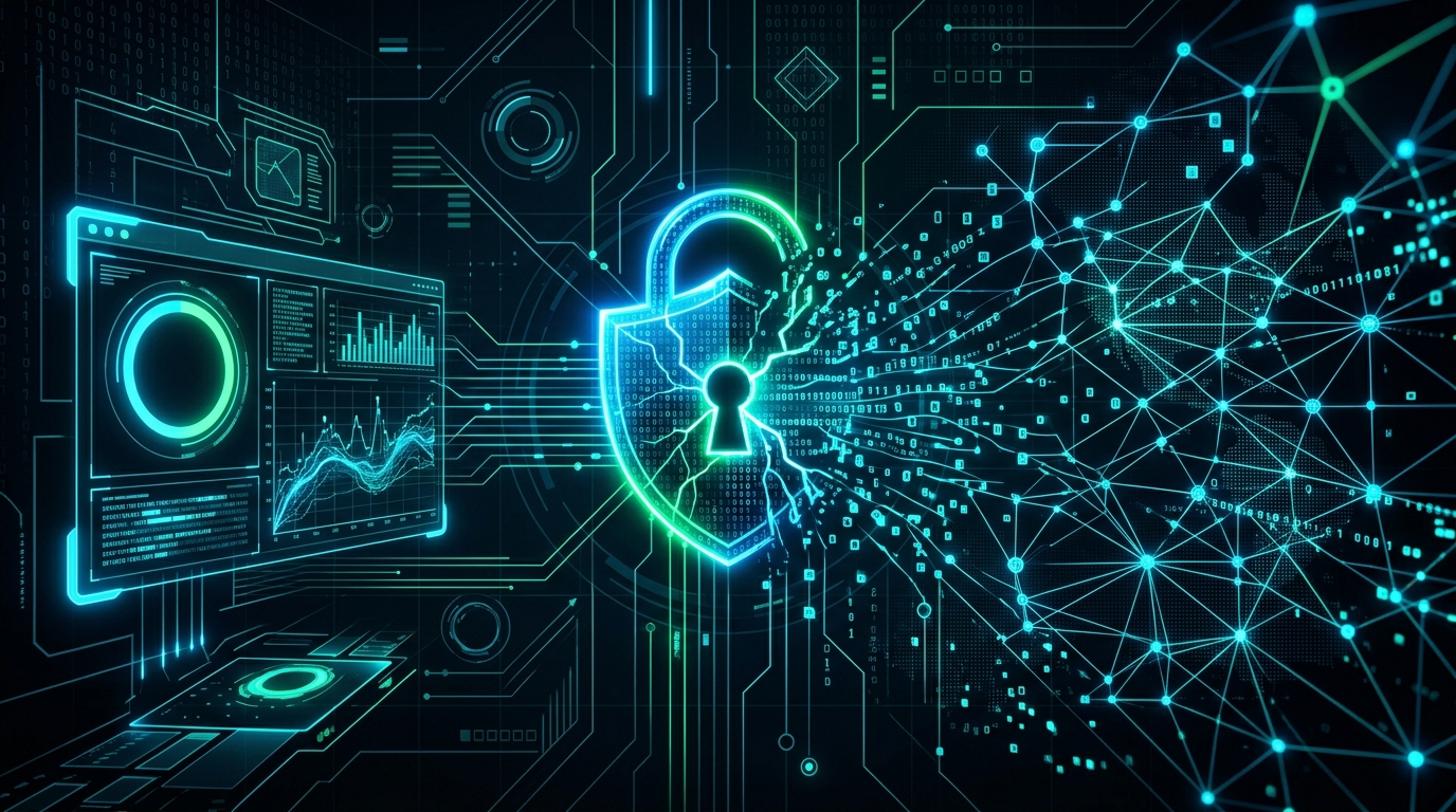 A concept image of a data breach with a cracked tooth and computer code in the background.