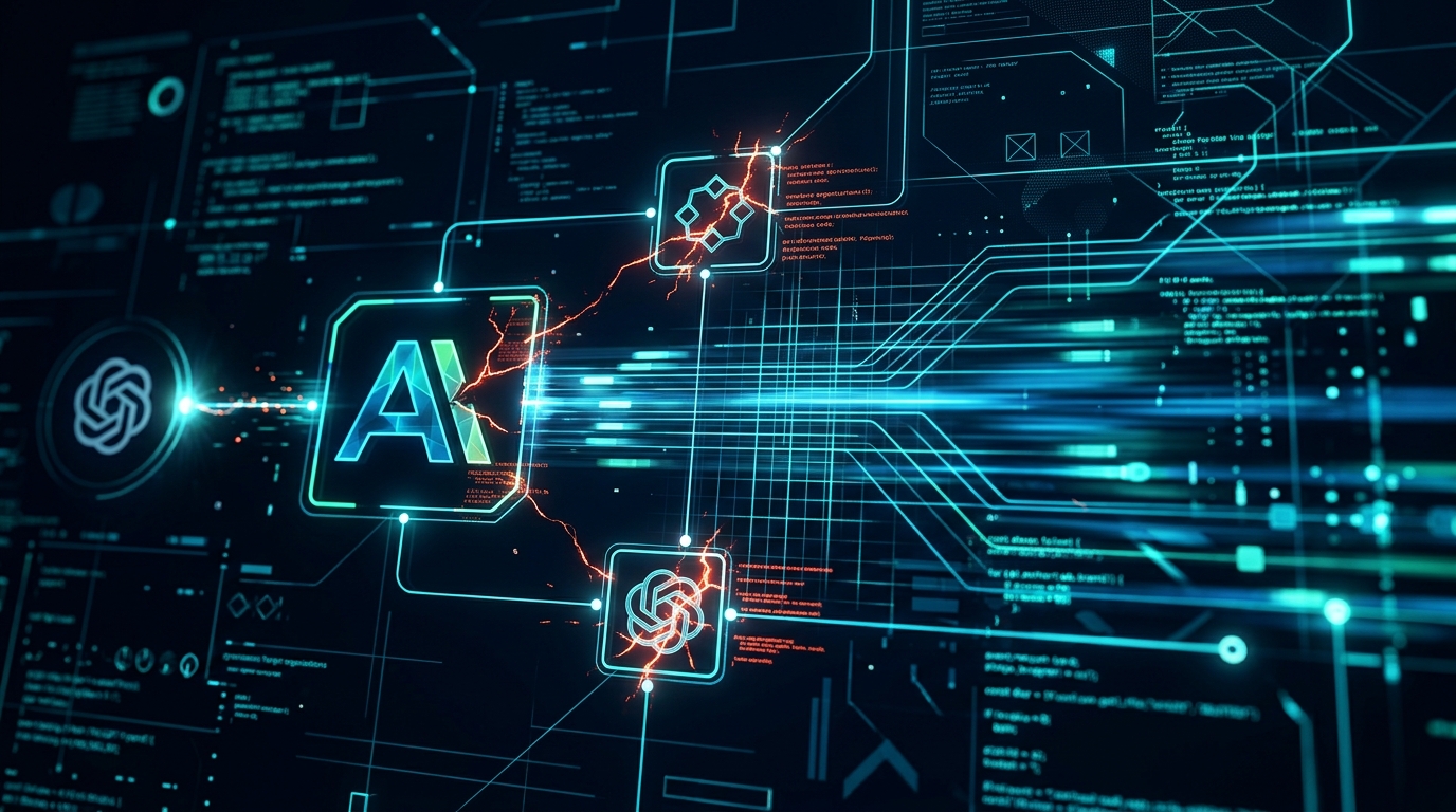 A lock and warning symbol on an abstract digital network, representing an artificial intelligence security breach.