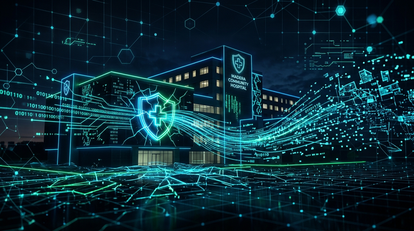 Exterior shot of the Madera Community Hospital building, representing the data breach news.