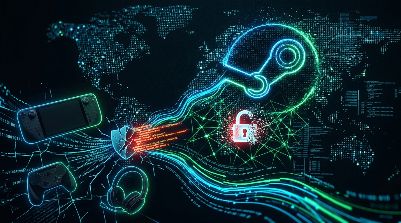 A combination of the Steam logo and a lock icon, representing the news of the data breach experienced by Valve.