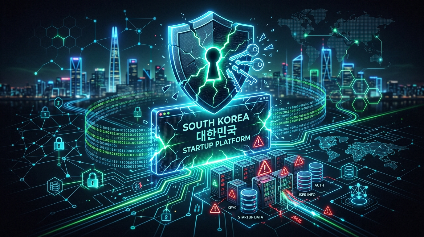 A broken lock and key icon visible on a computer screen in front of a South Korean flag